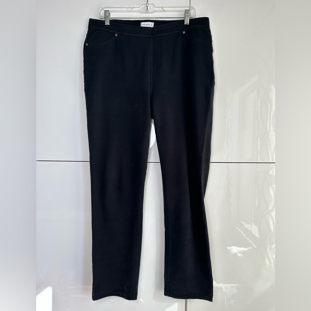 Susan Graver Pull On Pant Black Jean Style Size Large Stretch Knit Comfortable